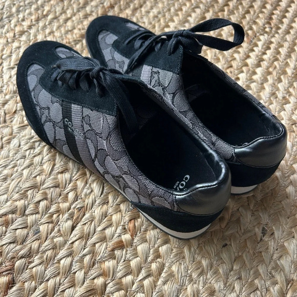 COACH Jacquard Black Suede Kelson Lace Up Sneakers Outline Signature / Size 8.5 - Picture 11 of 12